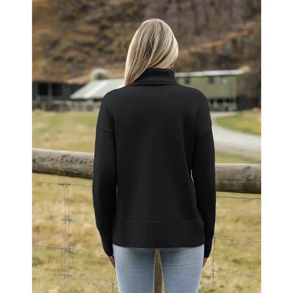Zeagoo Women's Turtleneck Sweater Oversized Black Small